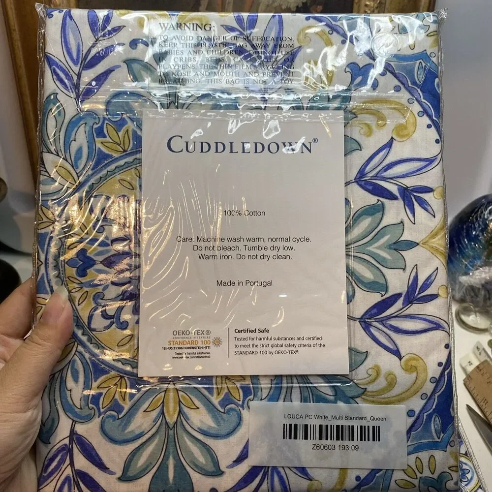 SET 4 Cuddledown Blue Medallion Full Duvet Cover 2 Std Shams 1 Standard Queen PC